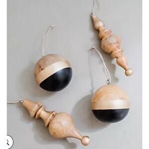 NEW Set of 4 Painted Wooden Ball & Finial Ornaments by Lauren McBride Black/Gold